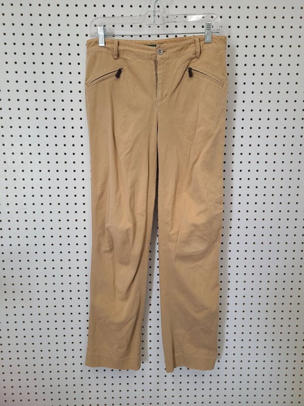 Lauren Ralph Lauren Petite Khaki Straight-Leg Pants 4P Cotton Blend Zipper Pocke